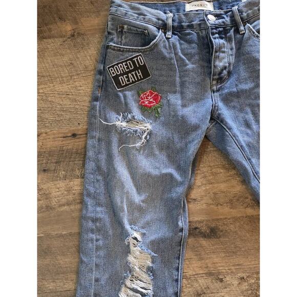 PacSun Patched Girlfriend Cropped Jeans Women's Size 26 MidRise Frayed Hem - Picture 3 of 8